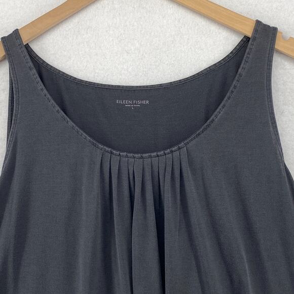 EILEEN FISHER Tank Top L Silk Cotton Jersey Shirred Scoop Neck Shell Gray - Picture 4 of 11